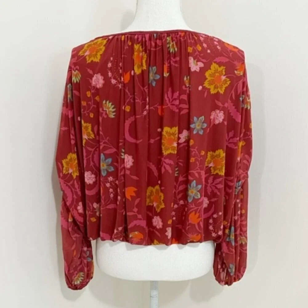 Free People Wildflower Honey Blouson Peasant Top Berry Floral Size Small